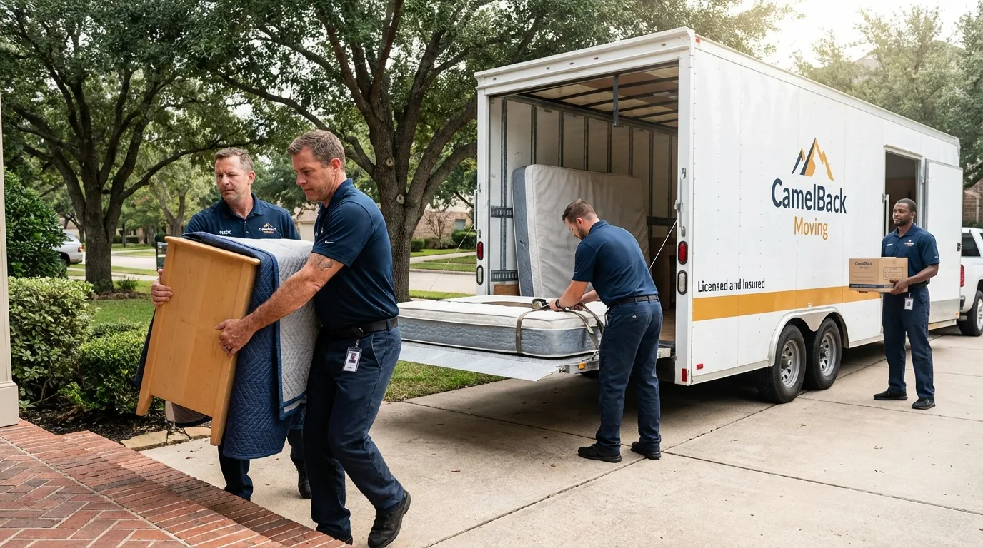 Crew loading residential truck for cross-state move from Twin Falls, ID