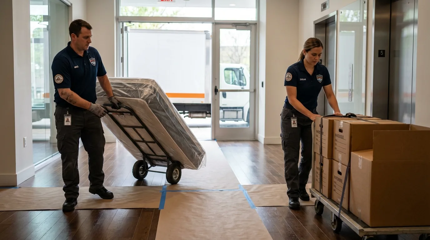 Professional apartment movers loading elevator in Twin Falls, ID